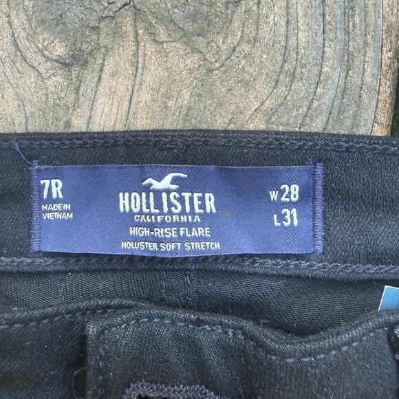 Hollister Women’s Black High Rise Flare Jeans Front Slit Hem Size 7R W28 L31 NWT - Picture 4 of 5
